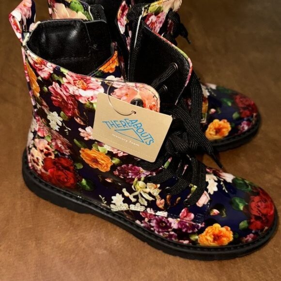 JCP TH Reese Floral Multi Combat Boots Size 5M Womens Synthetic Upper Black Sole - Picture 3 of 12